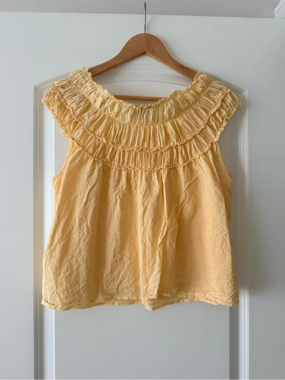J. Crew Pale Yellow Ruffled Sleeveless Camisole